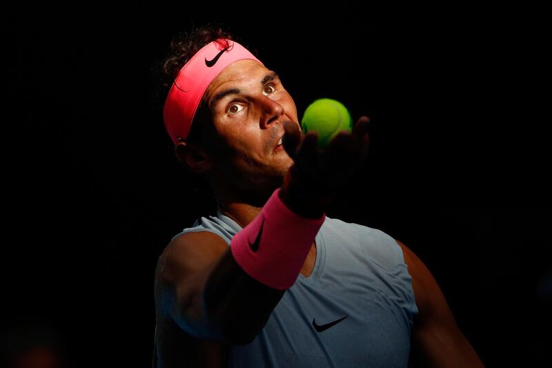 Rafael Nadal serves in his fourth round match against Diego Schwartzman. Michael Dodge / Getty Images