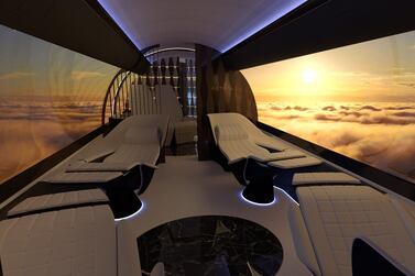 Floor-to-ceiling screens project clouds as passengers travel through the sky. Courtesy Yasava