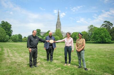 Left to right, Salisbury Cathedral's Robert Titley and Bishop Nicholas Holtam, and Helen Stephens and Sara Kandiah from A Rocha UK.