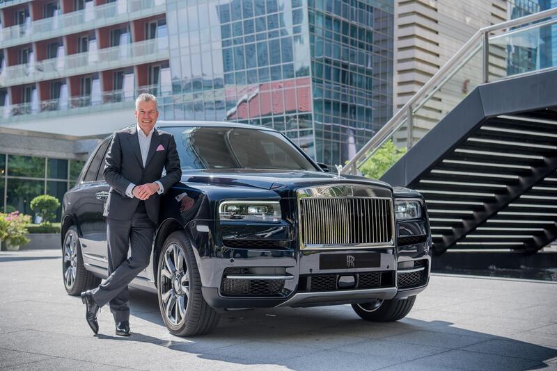 Torsten Muller-Otvos, chief executive of Rolls-Royce Motor Cars, with the Cullivan SUV. Photo courtesy Rolls-Royce Motor Cars