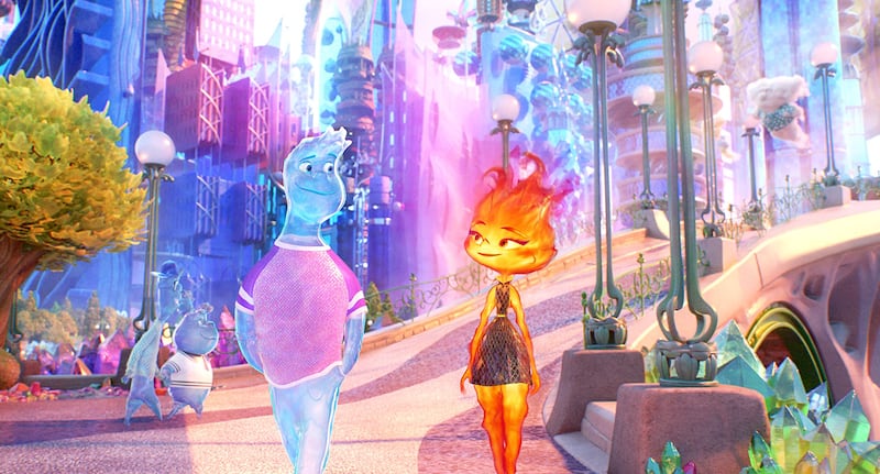 Leah Lewis and Mamoudou Athie feature in Pixar's Elemental. Photo: Disney/Pixar