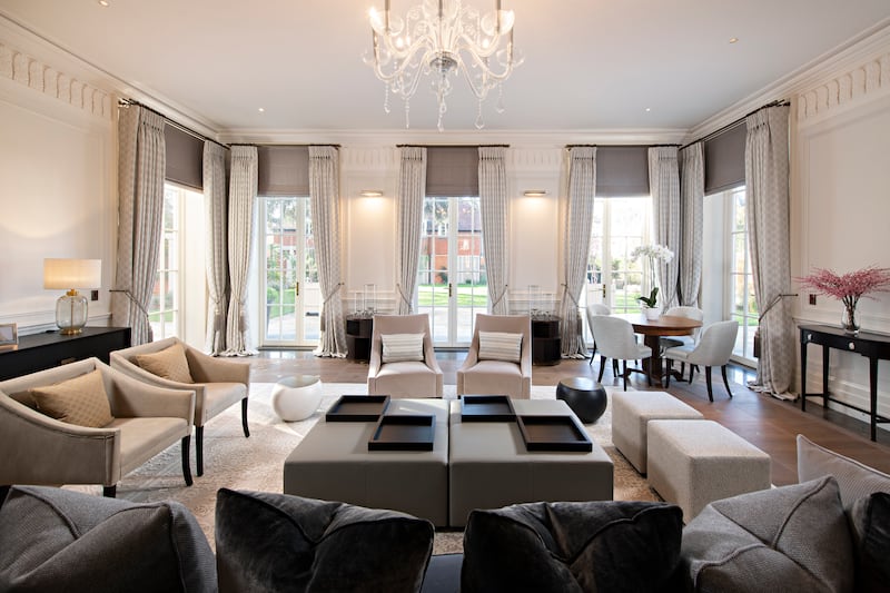 The reception room of the mansion listed for sale at £110 million on Avenue Road in London NW8. All photos: Beauchamp Estates