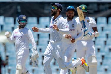 India's captain Virat Kohli, center, celebrates with teammates after the dismissal of South Africa's batsman Lungi Ngidi, far right, during the fifth day of the Test Cricket match between South Africa and India at Centurion Park in Pretoria, South Africa, Thursday, Dec.  30, 2021.  India beat South Africa by 113 runs.  (AP Photo / Themba Hadebe)