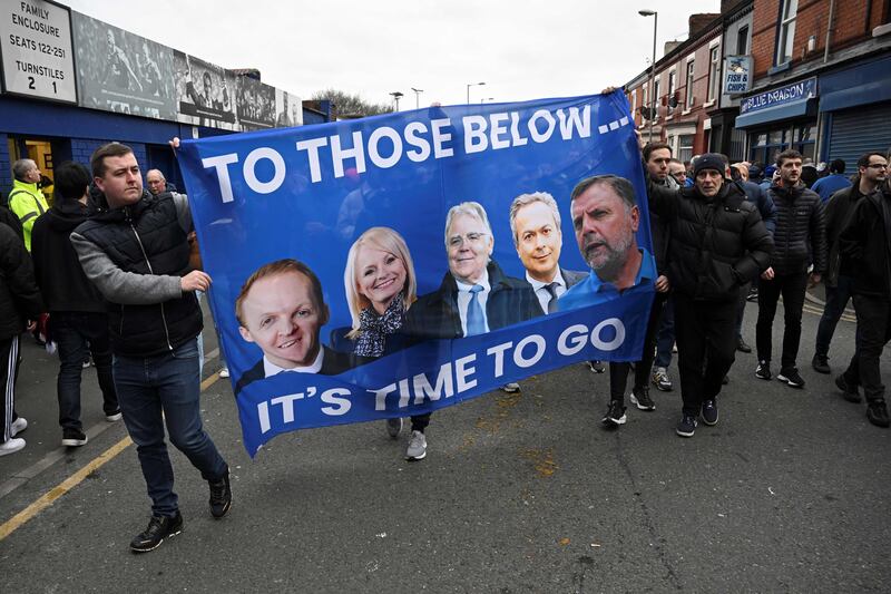 Everton fans protest. AFP