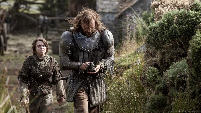 Maisie Williams, left, as Arya Stark and Rory McCann as "the Hound" in Game of Thrones, Season 4. Courtesy HBO 