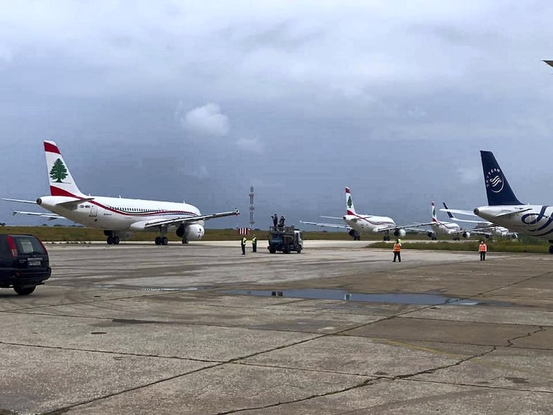 Jets parked at Beirut Rafic Hariri International Airport in Lebanon. The airport reopened on July 1. Courtesy Lebanese Plane Spotters / Facebook