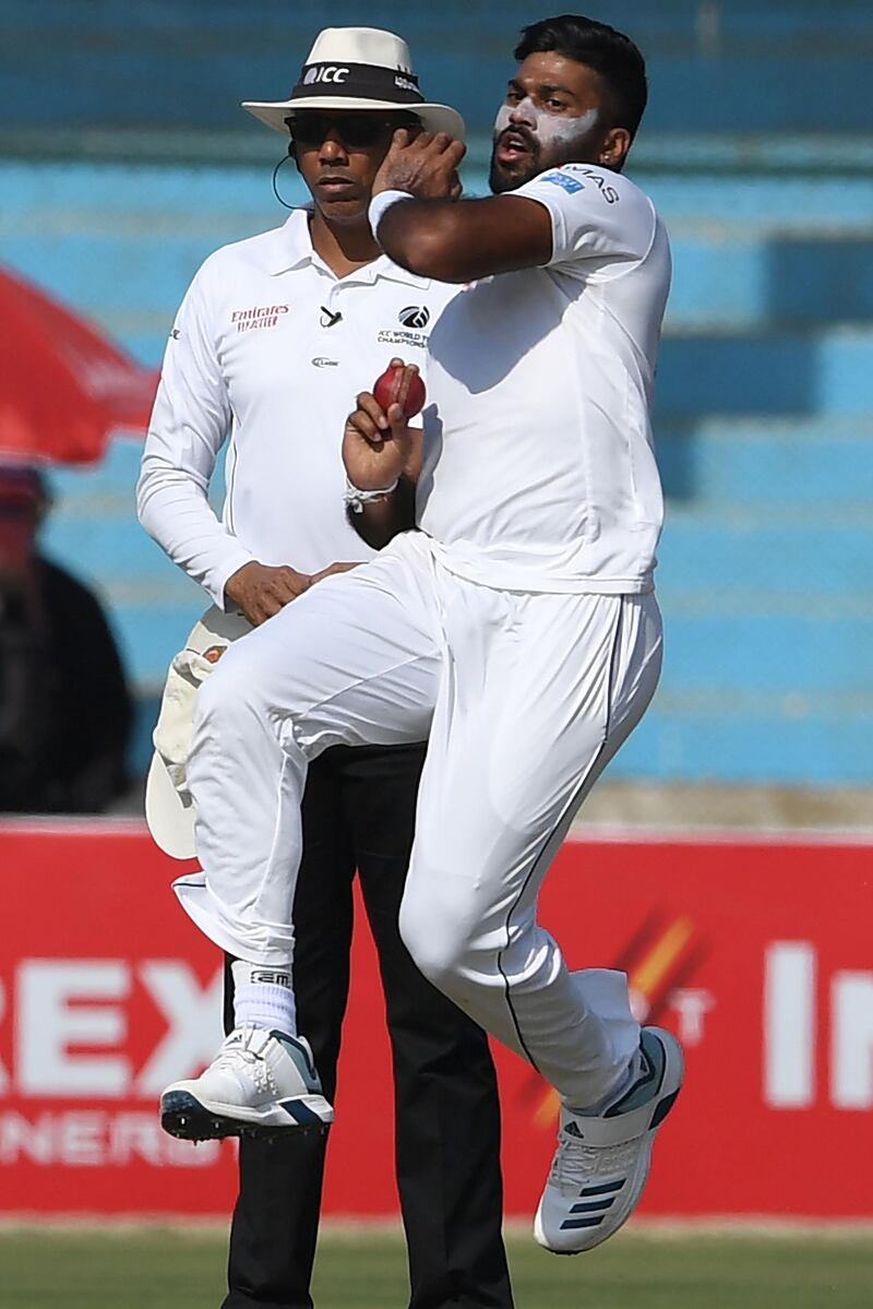 Sri Lanka's Lahiru Kumara took the wicket of Shan Masood in Karachi. AFP