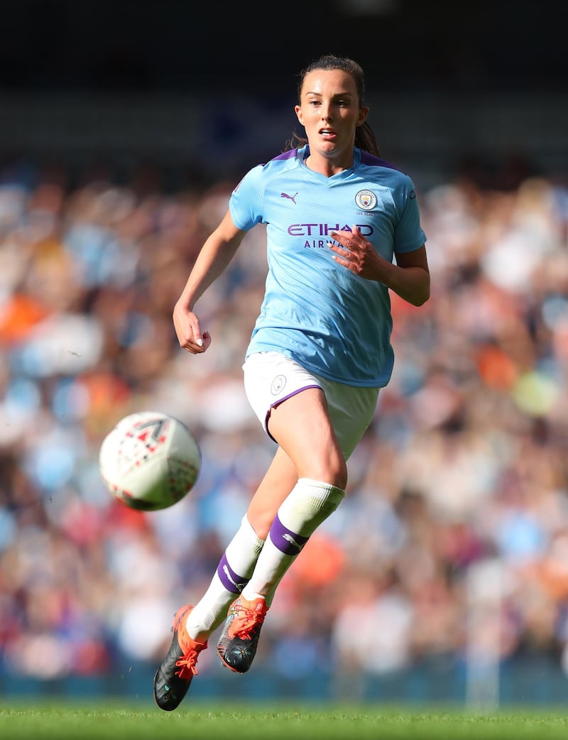 MANCHESTER, ENGLAND - SEPTEMBER 07: Caroline Weir of Manchester City during the Barclays FA Women's Super League match between Manchester City and Manchester United at Etihad Stadium on September 07, 2019 in Manchester, United Kingdom. (Photo by Catherine Ivill/Getty Images)