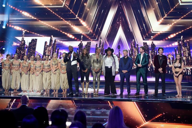 America's Got Talent finale, from left, Mayyas, Terry Crews, Chapel Hart, Metaphysic, Drake Milligan, Kristy Sellars. Getty Images