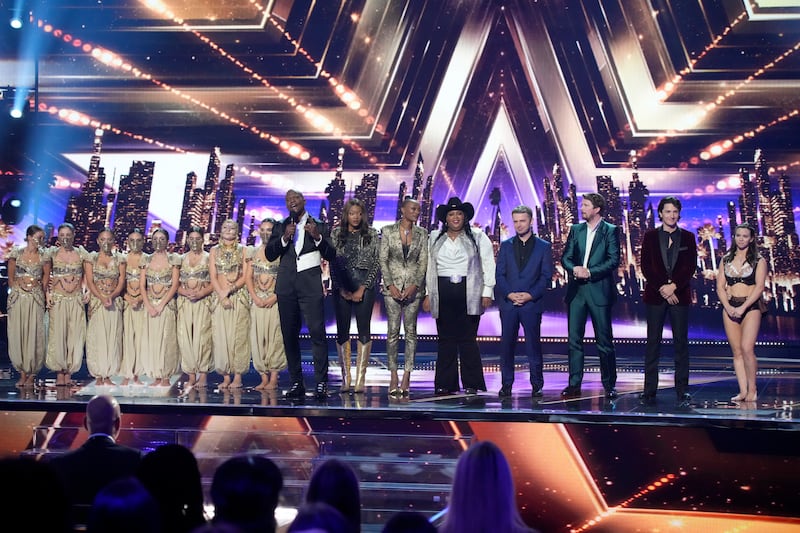America's Got Talent finale, from left, Mayyas, Terry Crews, Chapel Hart, Metaphysic, Drake Milligan, Kristy Sellars. Getty Images