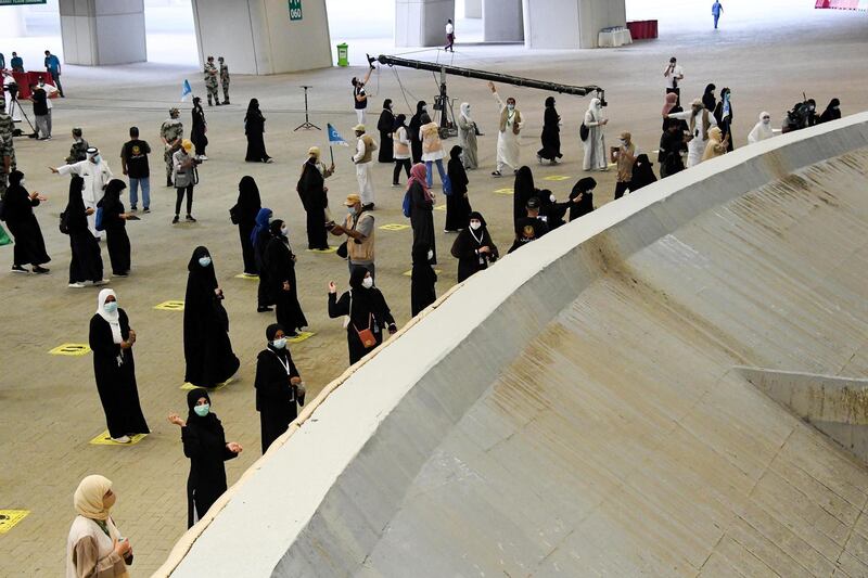 Like other rituals during Hajj, Muslim pilgrims have kept to social distancing measures. Saudi Press Agency / Reuters