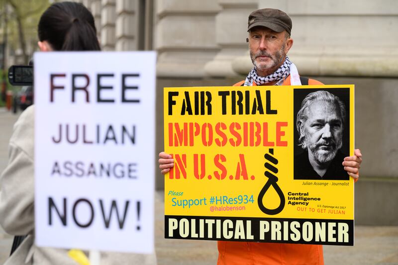 Supporters of Wikileaks founder Julian Assange gather outside Australia House in London to demand Australia supports its citizen in his bid for freedom. Getty Images