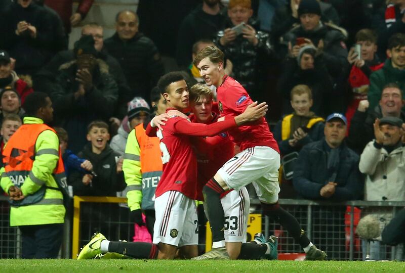 Mason Greenwood after scoring his side's second goal at Old Trafford. AP