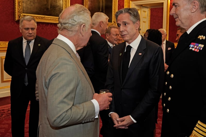 King Charles greets US Secretary of State Anthony Blinken. AP