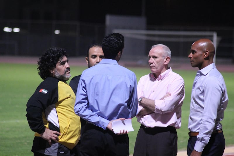 Tariq Al-Sharabi with Diego Maradona, Peter Reid and Trevor Sinclair. Courtesy Tariq Al-Sharabi