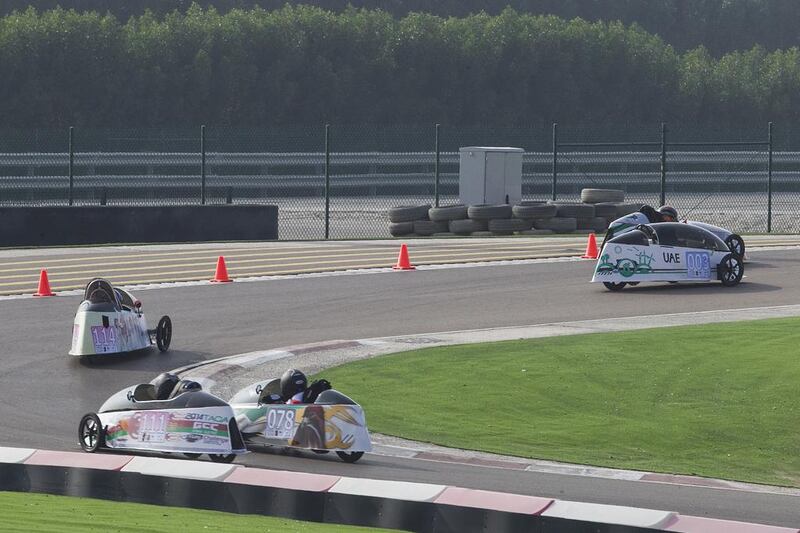 The Taqa GCC Hybrid-Electric Challenge is a motorsport event with a difference, where the team that travels the farthest using the least amount of fuel is crowned the winner.

Mona Al-Marzooqi / The National