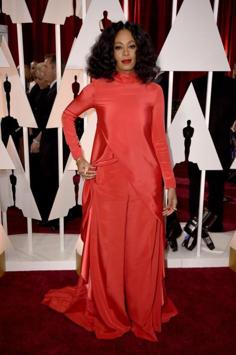 Solange Knowles’s Christian Siriano dress-cum-jumpsuit was unflattering and not at all formal enough for an award ceremony as significant as the Oscars. Frazer Harrison / Getty Images / AFP