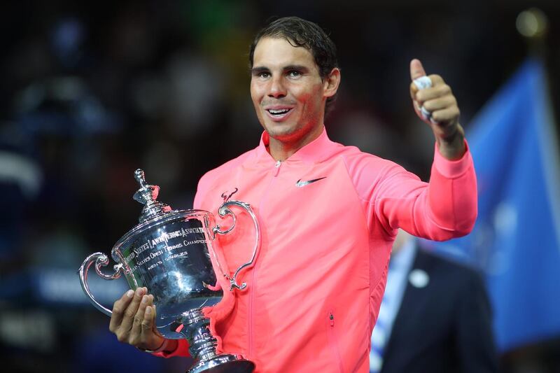 Rafael Nadal of Spain with the trophy in 2017. Getty