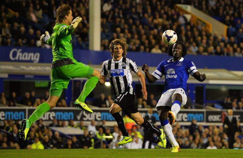 Romelu Lukaku, right, was loaned out to Everton by Chelsea after the start of Premier League season. Paul Ellis / AFP