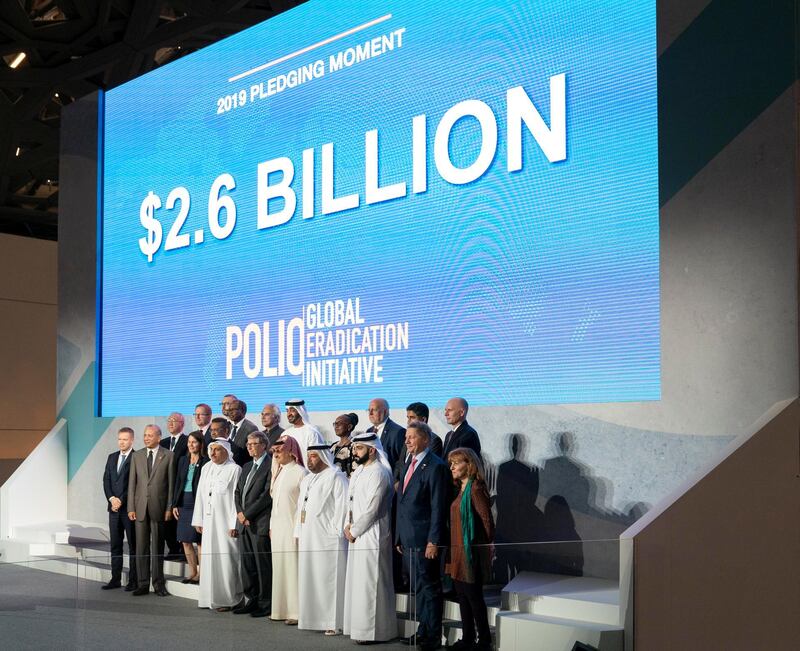 SAADIYAT ISLAND, ABU DHABI, UNITED ARAB EMIRATES - November 19, 2019: HH Sheikh Mohamed bin Zayed Al Nahyan, Crown Prince of Abu Dhabi and Deputy Supreme Commander of the UAE Armed Forces (2nd row C) stands for a photograph, during the Reaching the Last Mile Forum, at the Louvre Abu Dhabi. Seen with Bill Gates, Co-chair and Trustee of Bill & Melinda Gates Foundation (front row 6th R) and HRH Prince Alwaleed bin Talal bin Abdulaziz Al Saud, Chairman of the Kingdom Holding Company (front row 5th R).

( Hamad Al Mansoori / for the Ministry of Presidential Affairs )
---