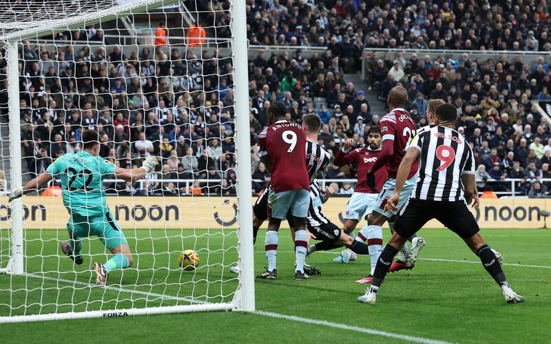 Lucas Paqueta scores for West Ham at St James' Park. Getty