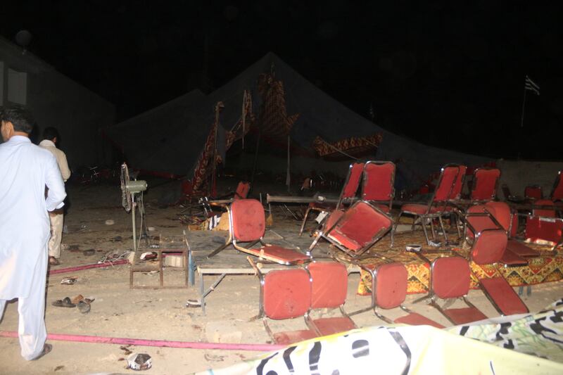 The site of a blast, which was a gathering of political party Jamiat Ulma-e-Islam-Fazl in Bajaur.  EPA 