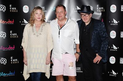 Thomas Ovesen, centre, with singers Diana Krall and Elvis Costello at the 2014 Blended Festival at Dubai Media City Amphitheatre. Photo: Thomas Ovesen.