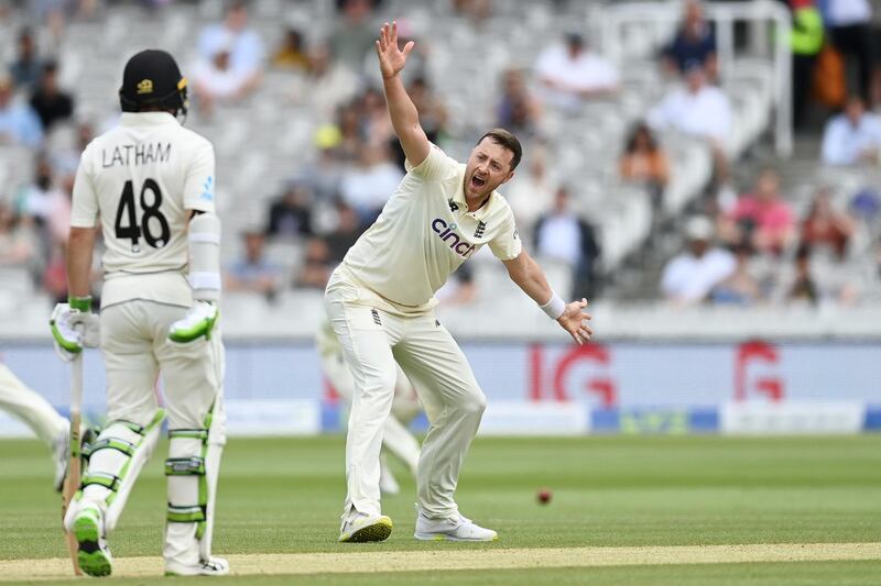 Ollie Robinson appeals unsuccessfully for the wicket of Ross Taylor. Getty