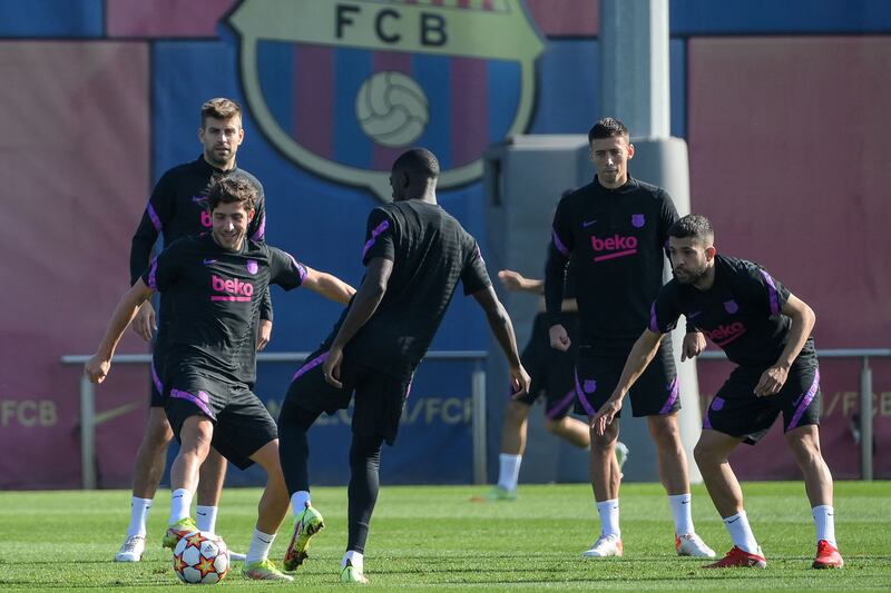 Eric Garcia, left, trains for Barcelona's Champions League match against Dynamo Kiev. AFP