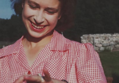 Footage from 1946 of then Princess Elizabeth showing off her new engagement ring soon after Prince Philip's proposal at Balmoral, which appears in the BBC documentary 'Elizabeth: The Unseen Queen'. Photo: BBC via PA Media
