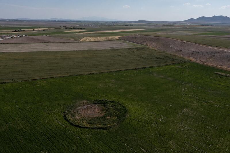 A sinkhole in the middle of a field. Ongoing drought and problems with sinkholes have raised questions about the viability of agriculture in parts of Konya.