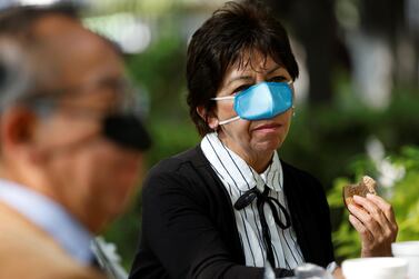 A nasal mask designed by Mexican scientist, Gustavo Acosta Altamirano, as a measure to protect against Covid-19 transmission while eating publicly. Reuters