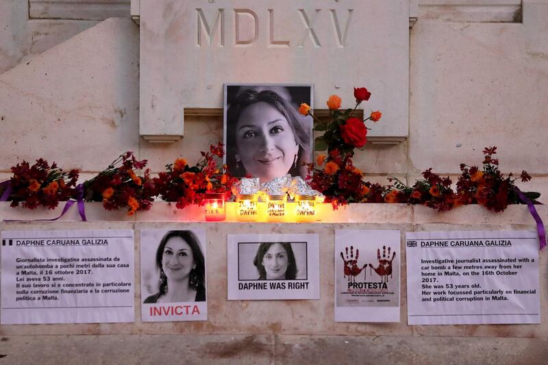 A memorial to Daphne Caruana Galizia at the Great Siege Monument. EPA