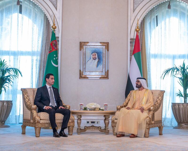 Sheikh Mohammed bin Rashid, Vice President and Ruler of Dubai, receives the President of Turkmenistan. Photo: Dubai Media Office