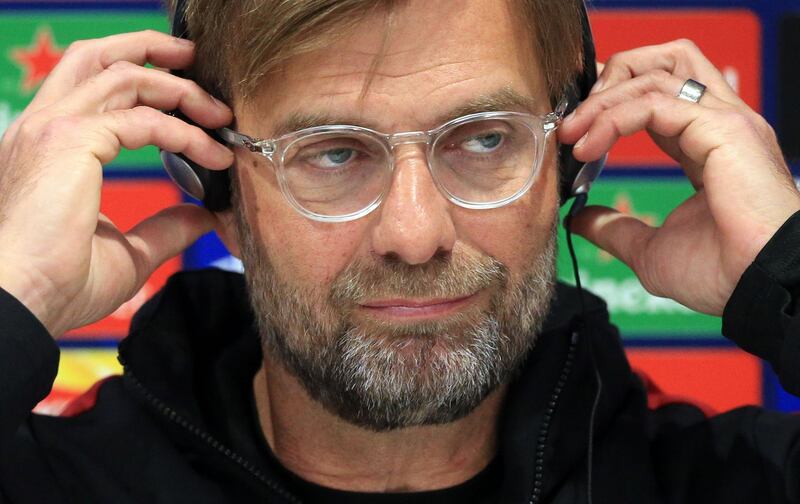 Liverpool's German manager Jurgen Klopp attends a press conference at Anfield stadium in Liverpool, north west England on on May 6, 2019, on the eve of their UEFA Champions League semi-final second leg football match against Barcelona.  / AFP / Lindsey PARNABY
