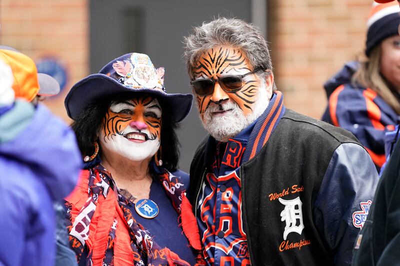 Baseball fans Tony and Pam Rinna are photographed before the start of the Tigers opening day baseball game against the Chicago White Sox in Detroit, Michigan. AP