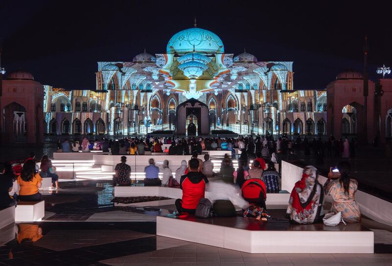 Abu Dhabi, United Arab Emirates, December, 1, 2020.  The 49th UAE National Day celebrations at Qasr Al Watan.  Projector show, Palace in Motion, Colors of the UAE.
Victor Besa/The National
Section:  National News