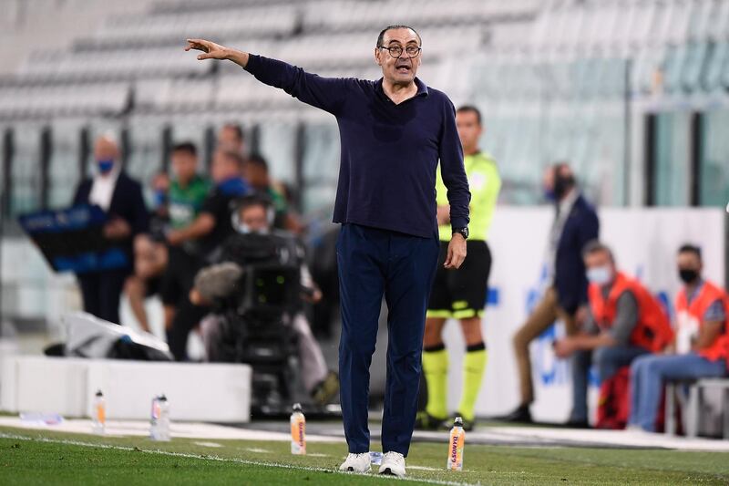 Juventus manager Maurizio Sarri instructs his players. AP