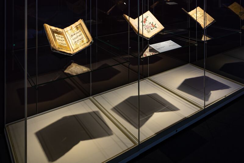 Quranic manuscripts created during the reign of Chinese emperor Kangxi between 1661 to 1722. The pieces showcase the Sini script. Photo: Sharjah Museum of Islamic Civilisation