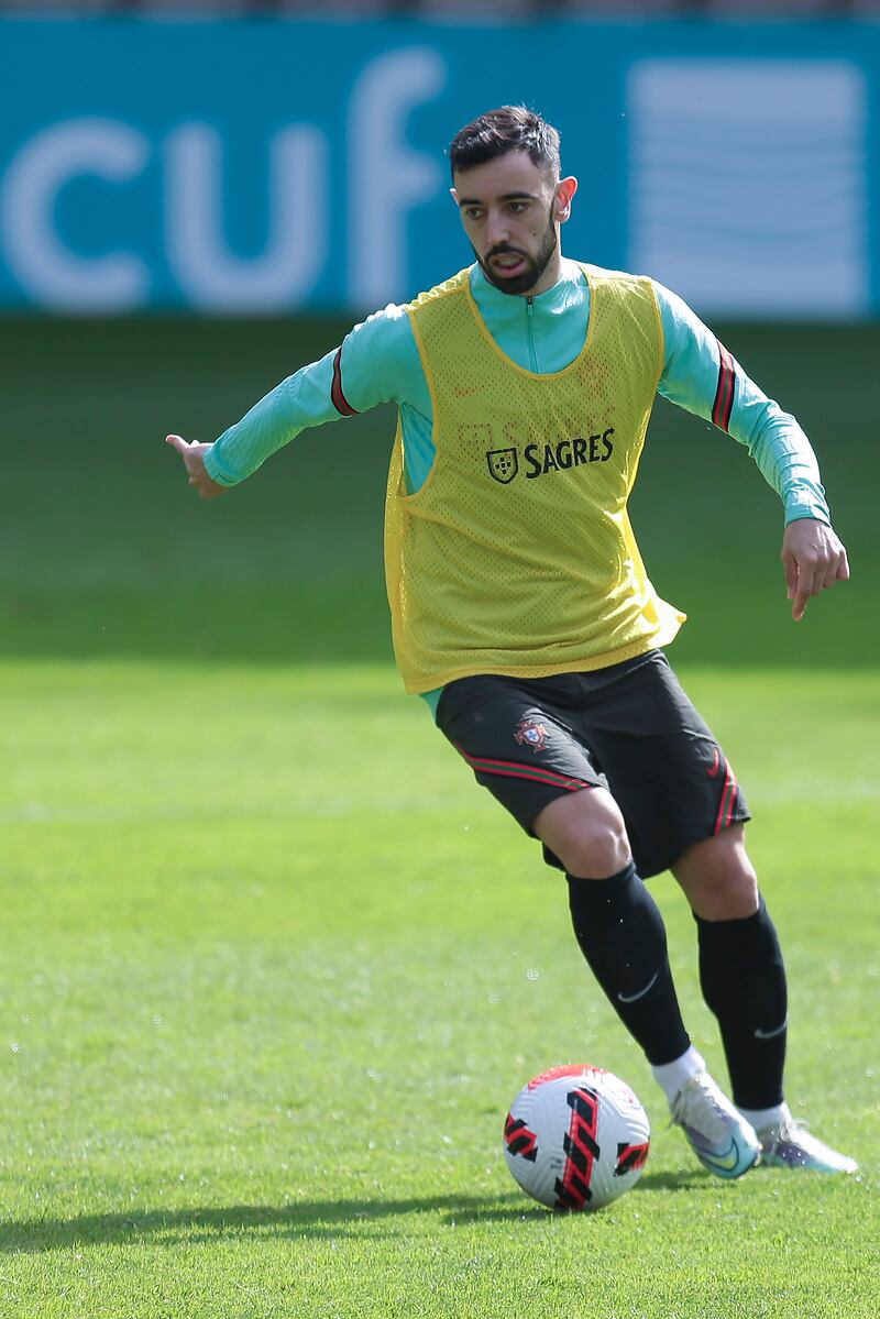 Bruno Fernandes during training at Estadio do Bessa. EPA