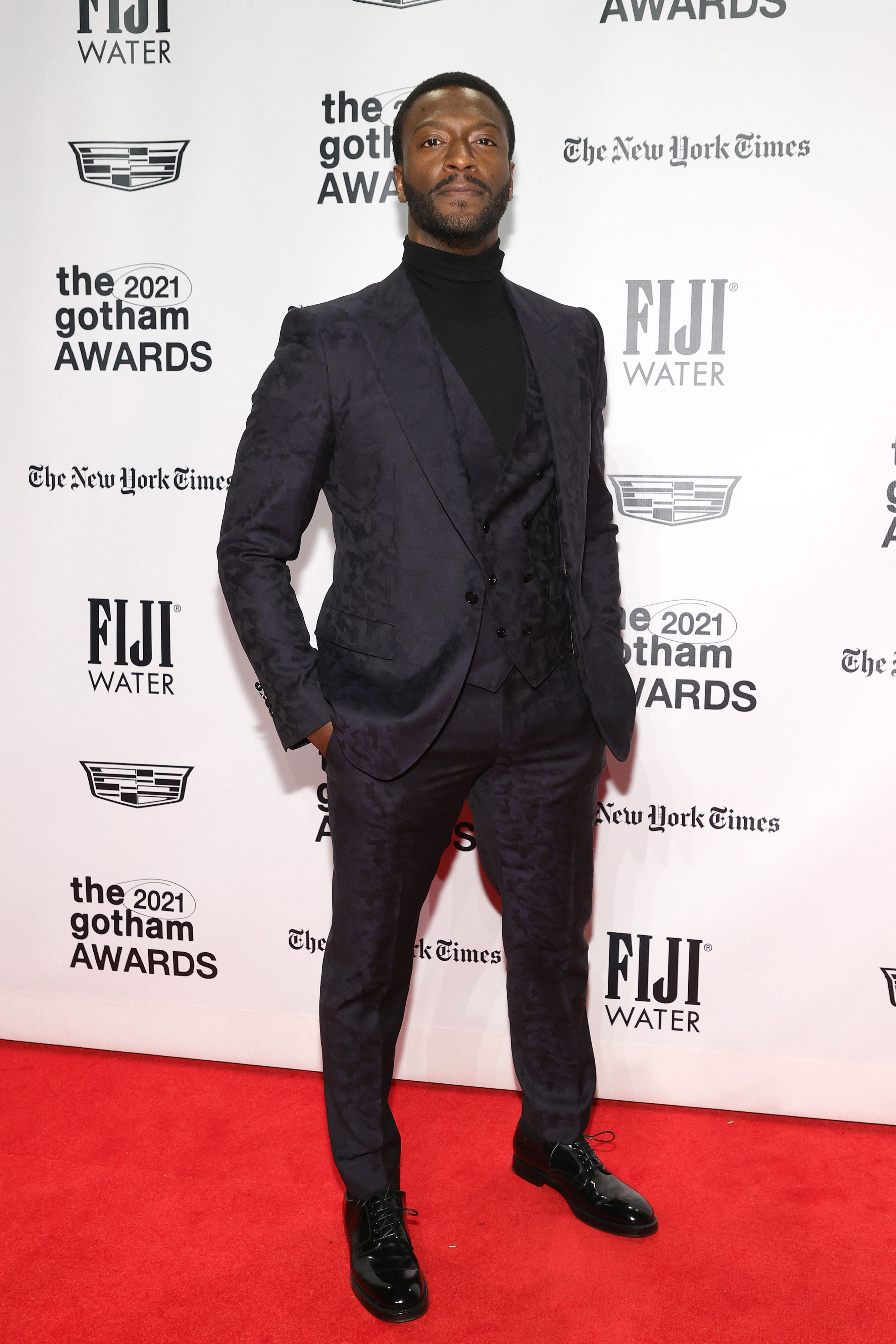 Aldis Hodge poses on the red carpet. AFP