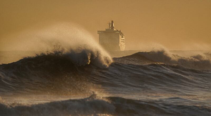 On Friday the 'DFDS Princess Seaways' was pictured heading into the River Tyne in rough water. PA