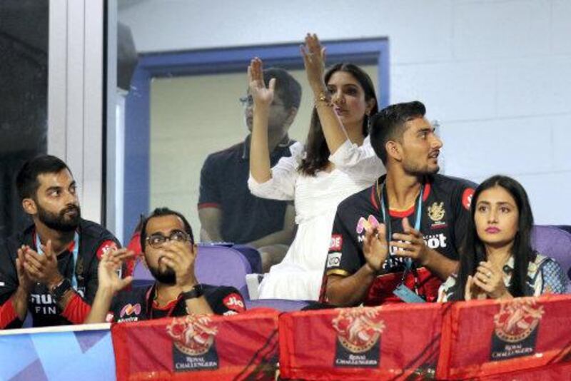 Anushka Sharma wife of Virat Kohli captain of Royal Challengers Bangalore during match 55 of season 13 of the Dream 11 Indian Premier League (IPL) between the Delhi Capitals and the Royal Challengers Bangalore at the Sheikh Zayed Stadium, Abu Dhabi  in the United Arab Emirates on the 2nd November 2020.  Photo by: Rahul Goyal  / Sportzpics for BCCI