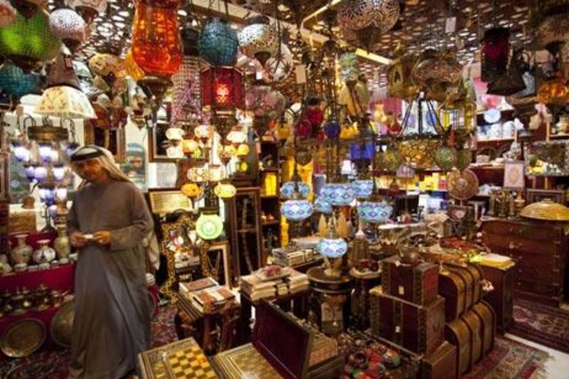 UAE - Sharjah - Dec 22 - 2010: Lamps and crafts shop at The Blue (Central) SouK ( Jaime Puebla - The National Newspaper )