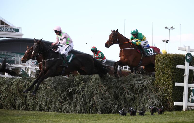 Minella Times ridden by Rachael Blackmore en route to winning the Grand National on Saturday. PA