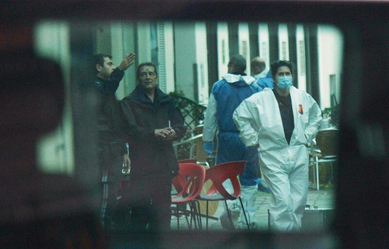 Forensic police survey the scene of terrorist shootings in central Vienna, Austria, on Monday. AFP