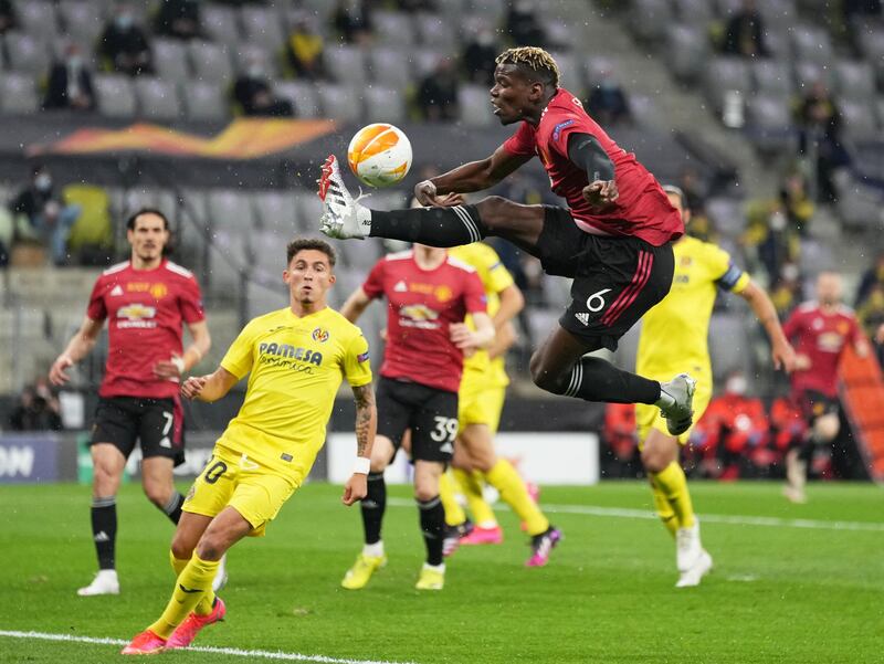 Manchester United's Paul Pogba attempts to control the ball during the Europa League final. Reuters