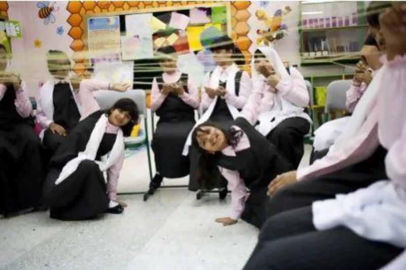 Students play an ice-breaker game at their first English class of the year at the Queeba Girls School in Ras Al Khaimah.