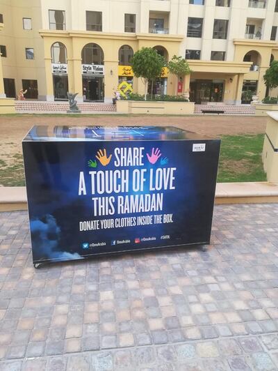 A clothes collection bin for the Share a Touch of Love campaign 