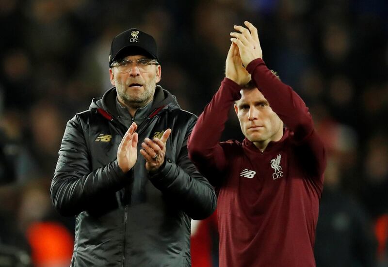Soccer Football - Champions League - Group Stage - Group C - Paris St Germain v Liverpool - Parc des Princes, Paris, France - November 28, 2018  Liverpool's James Milner and manager Juergen Klopp applaud the fans at the end of the match   Action Images via Reuters/Andrew Boyers